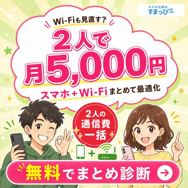 AIが生成した広告バナー。2人で月5,000円、スマホとWi-Fiをまとめて最適化